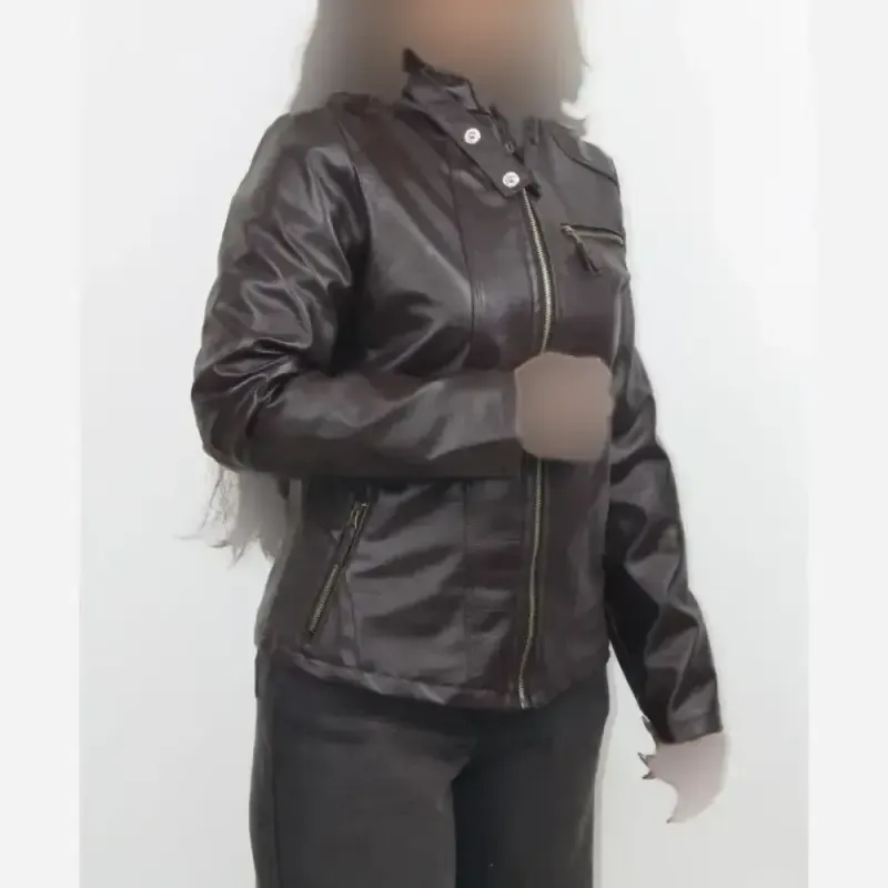 کت چرم زنانه مدل هورسا آستردار رنگ مشکی و قهوه ای تیره