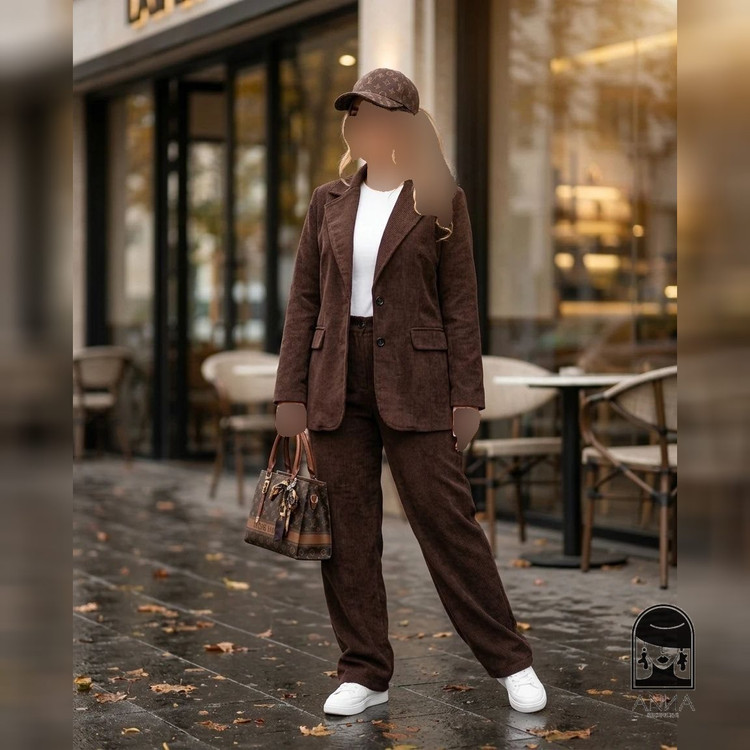ست کت زنانه مدل وشلوار مخمل کبریتی بارانا جنس مخمل کبریتی سایز دو