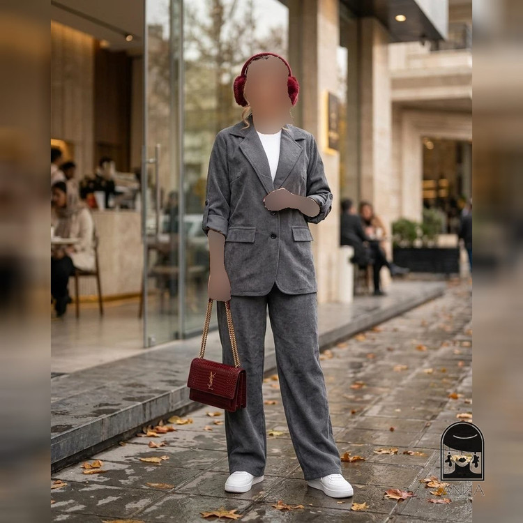 ست کت زنانه مدل وشلوار مخمل کبریتی بارانا جنس مخمل کبریتی سایز دو