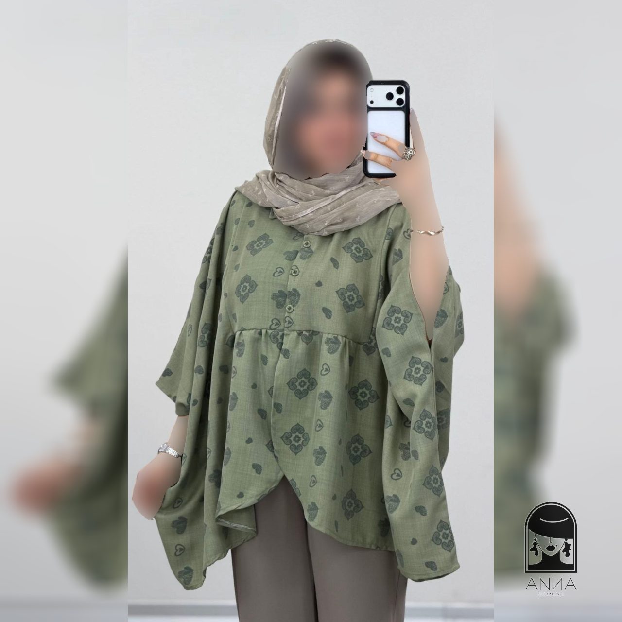 پوشاک زنانه مدل پانچ کتایون جنس صوفیا چاپی فری سایز ۳۸ تا ۵۲