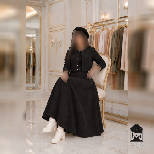 ست کت دامن زنانه مدل همتا جنس مخمل کبریتی ریز فری سایز
