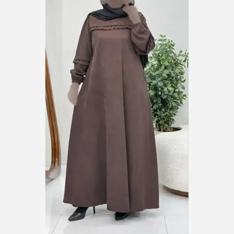 پیراهن بلند مخمل کبریتی ریز زنانه کمربندار سایز فری تا 48