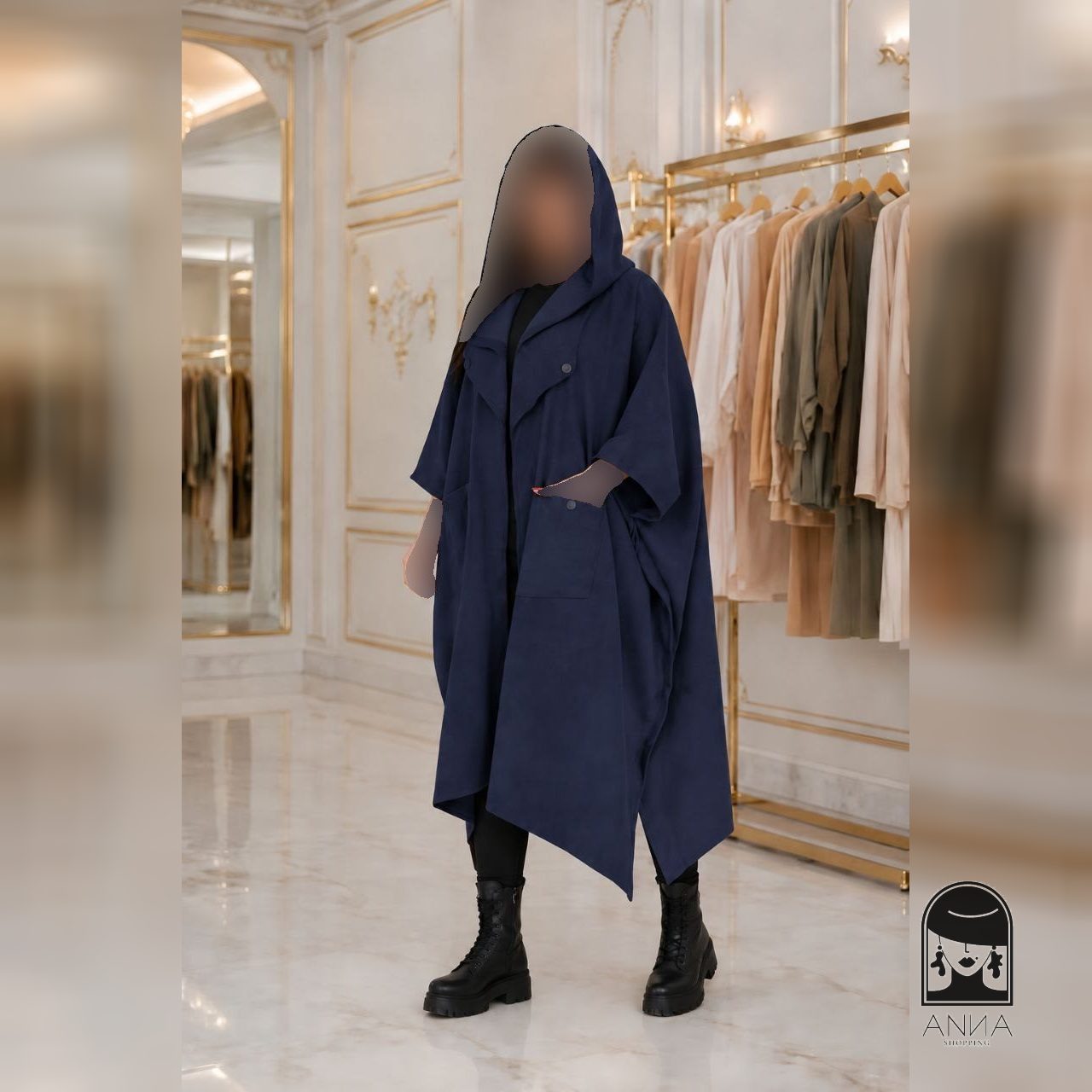 پوشاک زنانه مدل پانچ کلاهدار جنس مخمل کبریتی ریز فری سایز