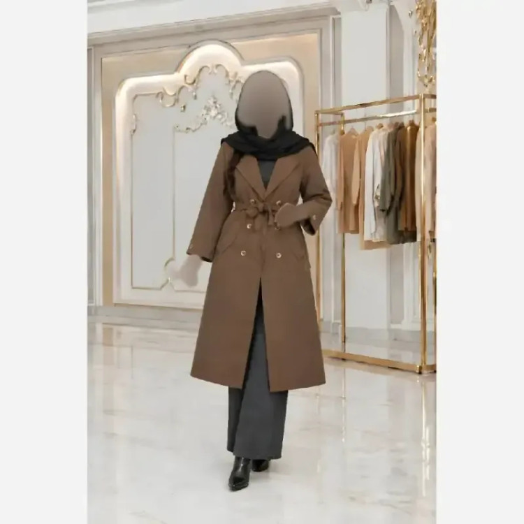 مانتو پاییزه سلین مخمل کبریتی ریز کمربنددار فری سایز