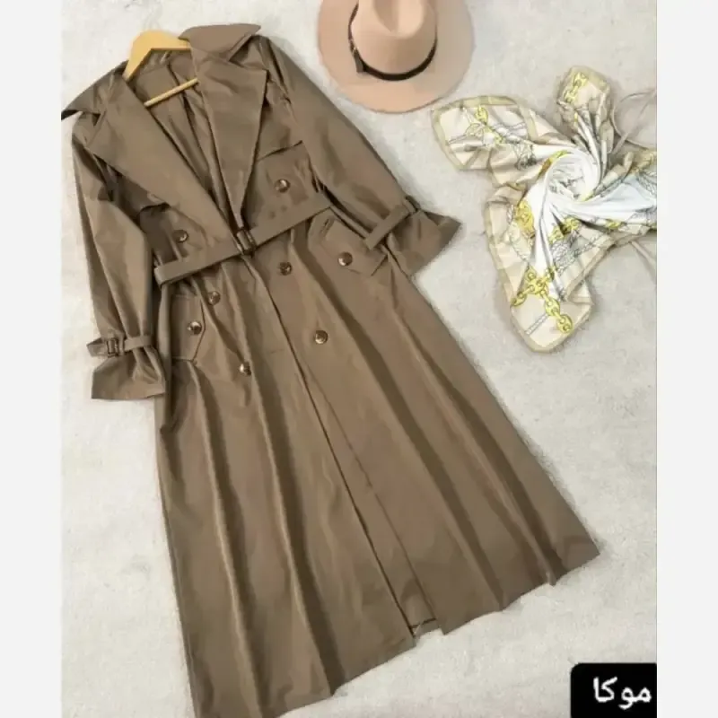 مانتو بارانی زنانه جنس تی سی قد 125 سایز فری تا 48 کمربند دار