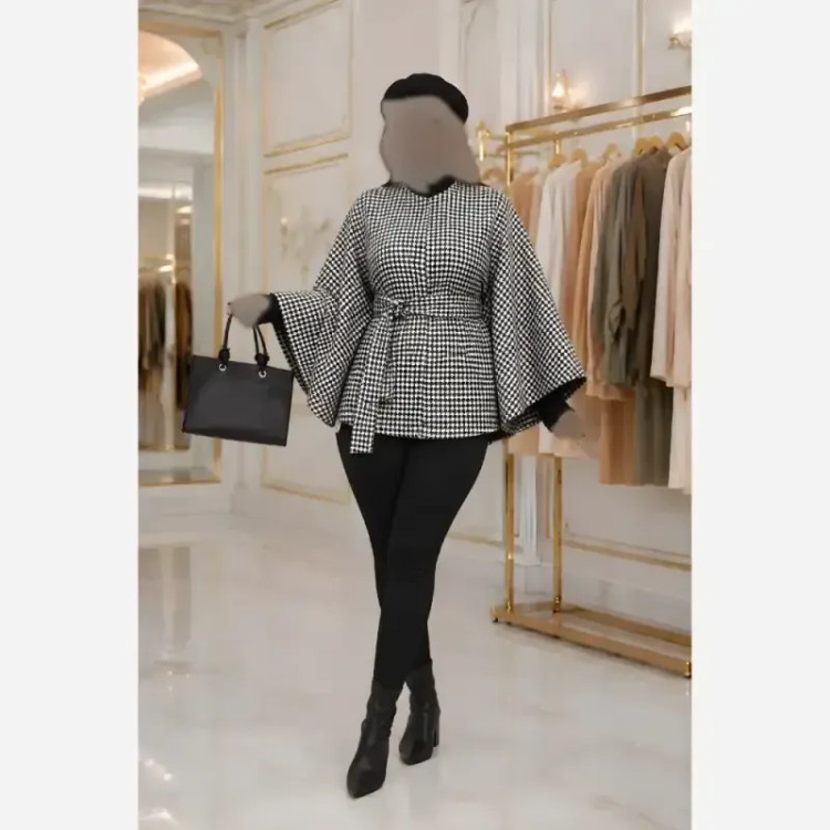 پانچ زنانه پیچازی دارای کمربند سایز آزاد رنگ مشکی نسکافه ای کرمی