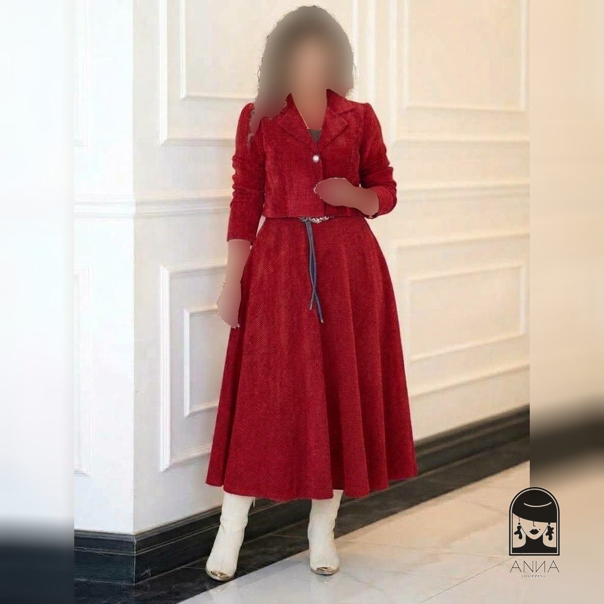 ست کت دامن زنانه مدل رعنا جنس مخمل کبریتی سایز ۱ تا ۲