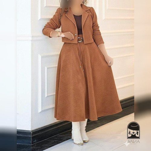 ست کت دامن زنانه مدل رعنا جنس مخمل کبریتی سایز ۱ تا ۲