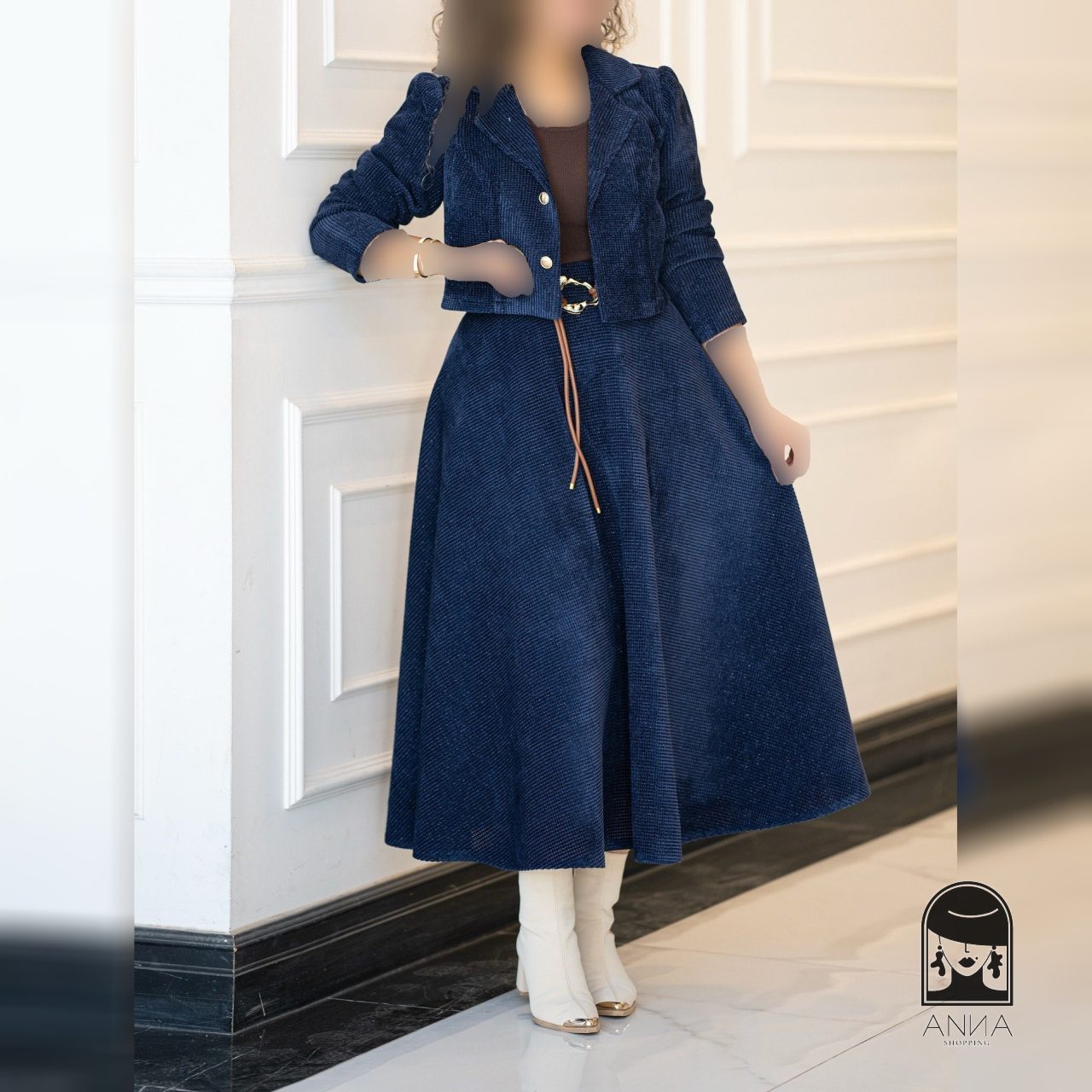 ست کت دامن زنانه مدل رعنا جنس مخمل کبریتی سایز ۱ تا ۲