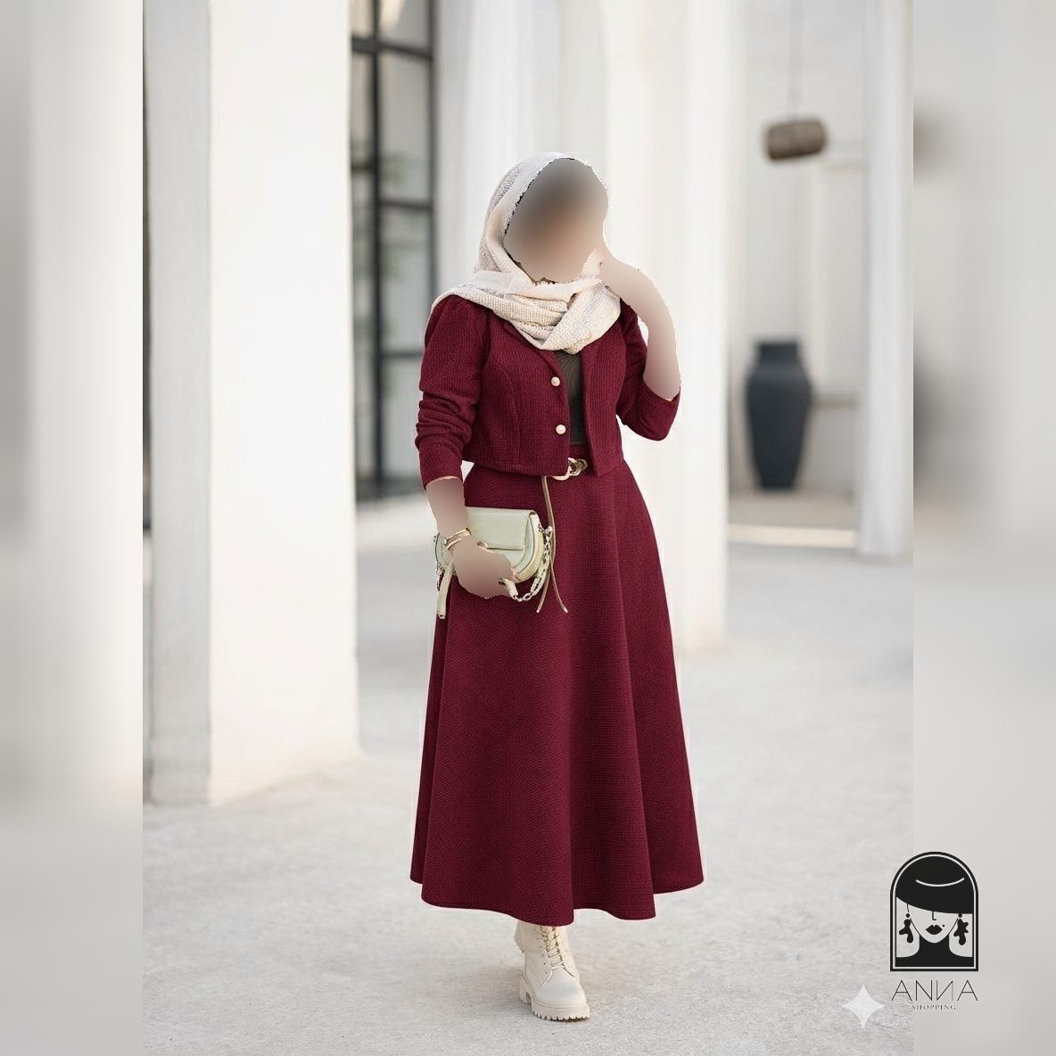 ست کت دامن زنانه مدل رعنا جنس مخمل کبریتی سایز ۱ تا ۲