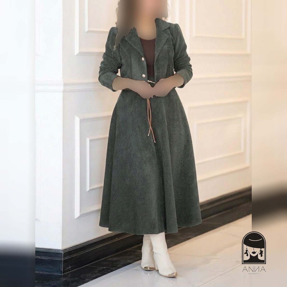 ست کت دامن زنانه مدل رعنا جنس مخمل کبریتی سایز ۱ تا ۲