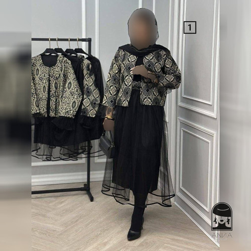 دامن زنانه مدل استین چین و توری جنس کت تافته فری سایز