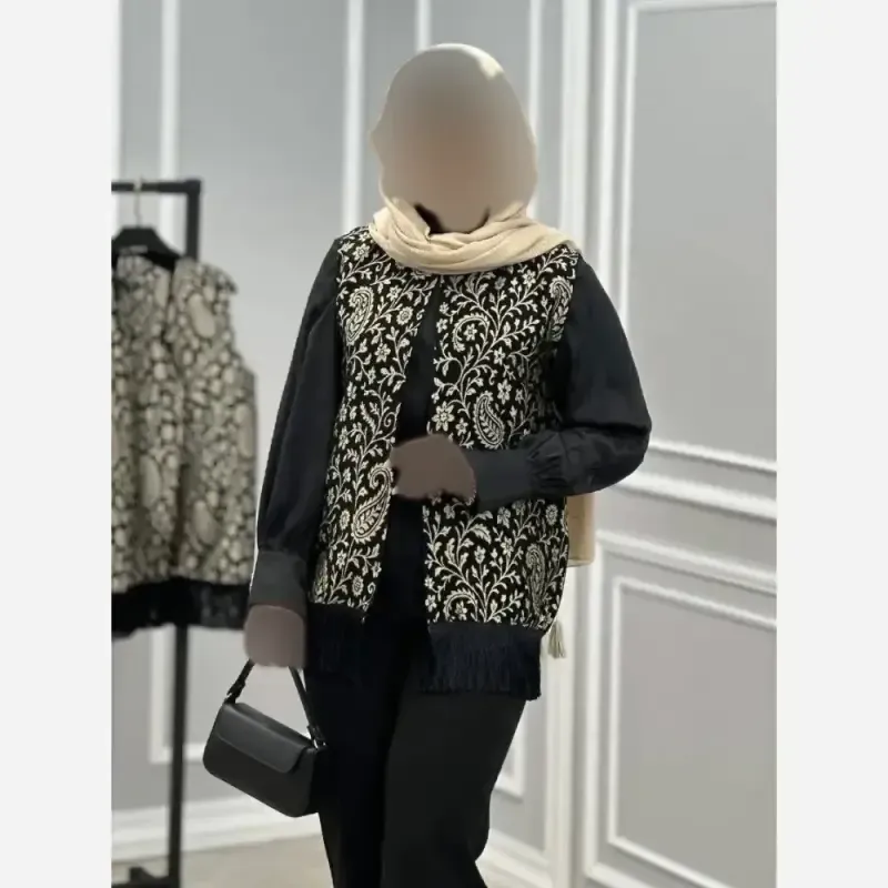 وست ریش دار شانا جنس تافته درجه یک قد 70 سایز فری 46