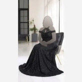 ماکسی مجلسی زنانه دانتل چمنی مشکی کاپدار نگین دار سایز بزرگ