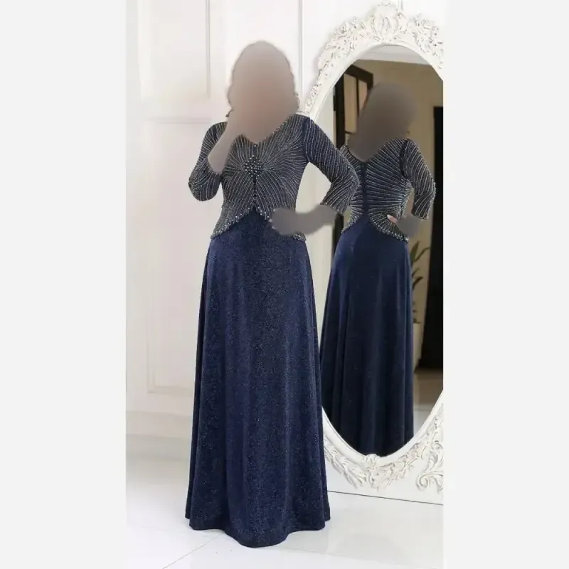 پیراهن مجلسی زنانه لمه نگیندار کاپدار سایز بزرگ مدل روناک