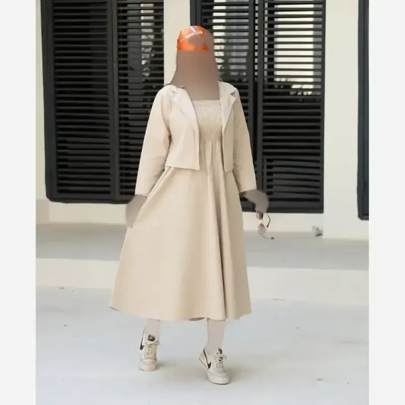 ست کت و سارافون زنانه جنس کتان درجه یک فری سایز