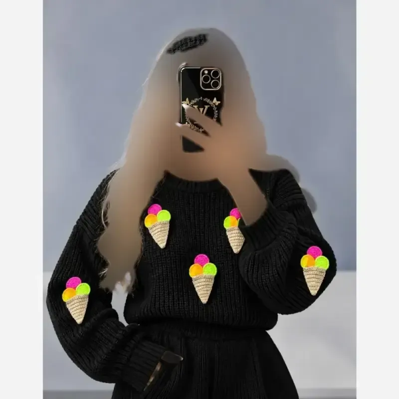 بافت زنانه طرح بستنی مدل کرمیا آکریلیک لطیف فانتزی