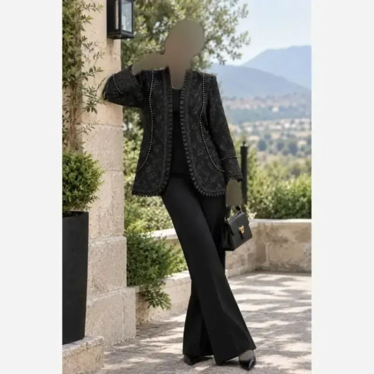 کت شلوار ژاکارد برجسته زنانه مدل ترنم