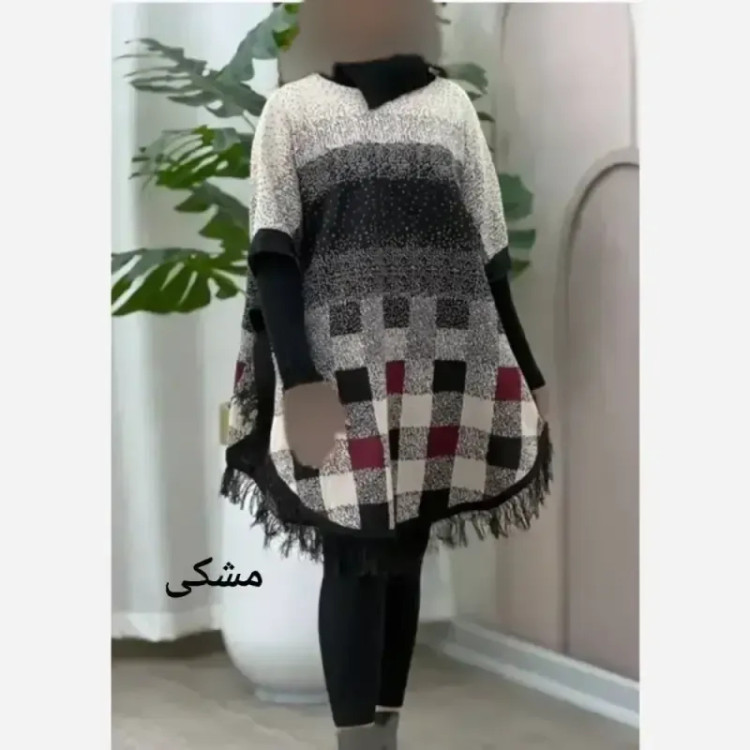 پانچ بافت طرح برفی آستین کشبافت فری سایز