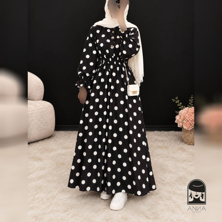پیراهن زنانه مدل پاییزه طرح توپ توپی جنس مخمل شانل گرم بالای فری سایز