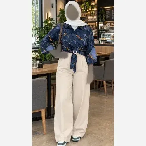 شومیز گره ای طرح مرمر نخی سرمه ای فری سایز