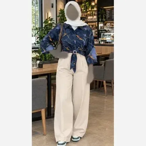 شومیز گره ای طرح مرمر نخی سرمه ای فری سایز