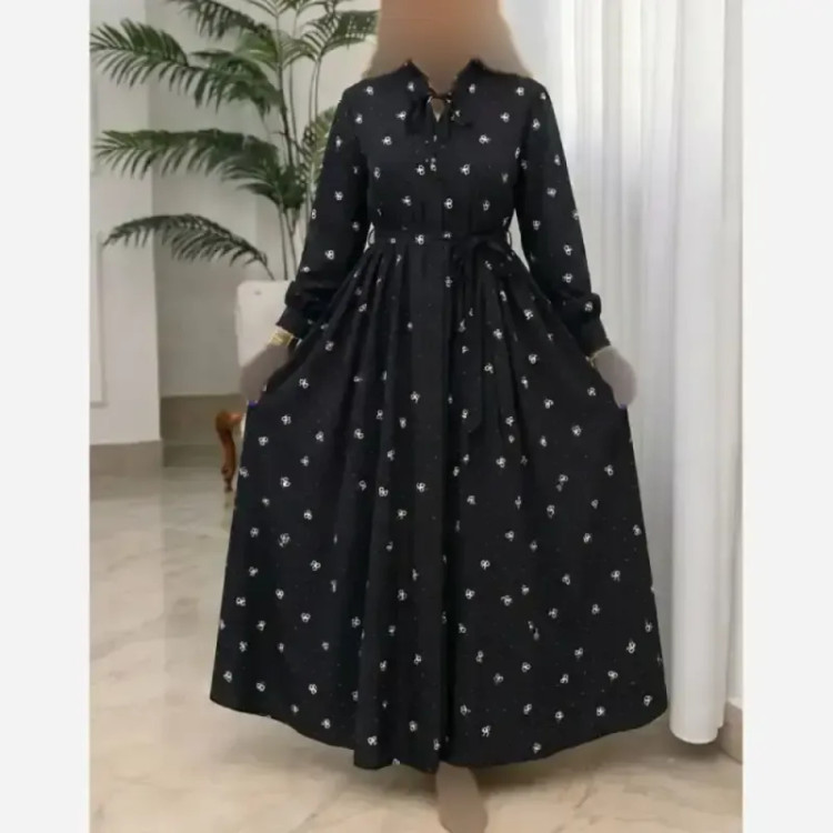 پیراهن مجلسی زنانه مشکی جنس بوگاتی سایز فری 38 تا 46