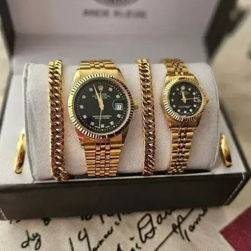 ست ساعت بندچرمی رومانسون طرح سه موتوره با تقویم و جعبه کادویی
