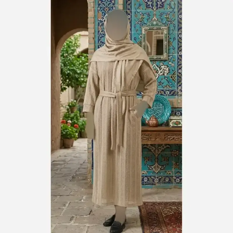 کفتان مراکشی ضخیم قد 115 با کمربند و جیب سایز فری تا 46