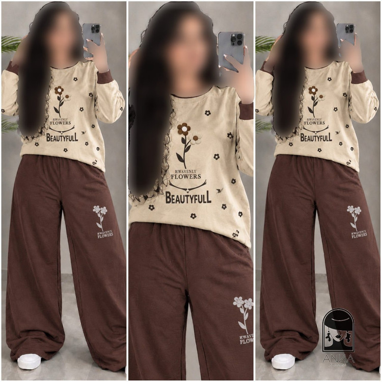 ست بلوز شلوار زنانه مدل آستین بلند flower جنس پنبه لاکرا فری سایز