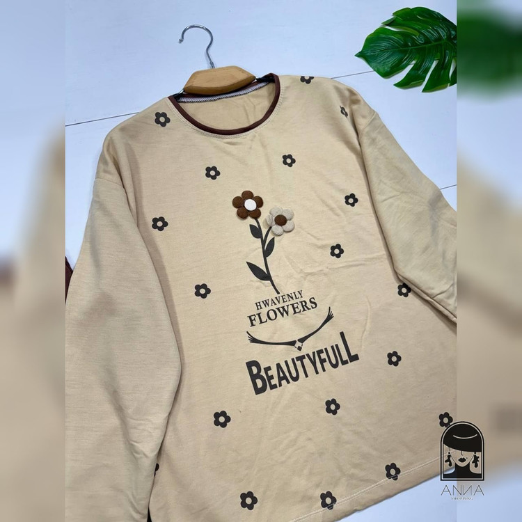 ست بلوز شلوار زنانه مدل آستین بلند flower جنس پنبه لاکرا فری سایز
