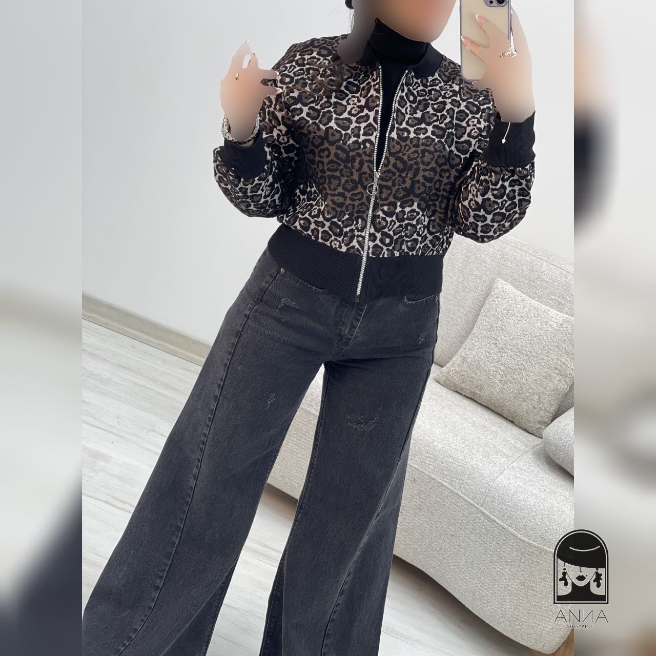 پوشاک زنانه مدل بامبرپلنگی جنس تافته گلیمی فری سایز